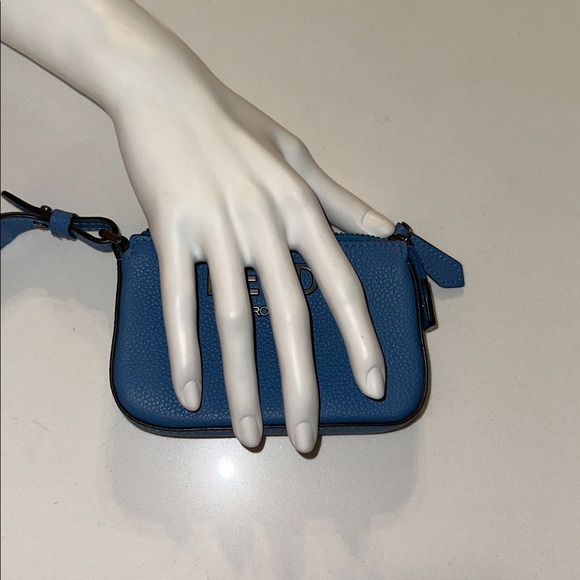 Fendi blue calf leather porta monete small card case pochette w logo lanyard - Picture 5 of 14